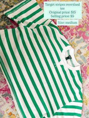 wild fable Green and White Striped Oversized Tee